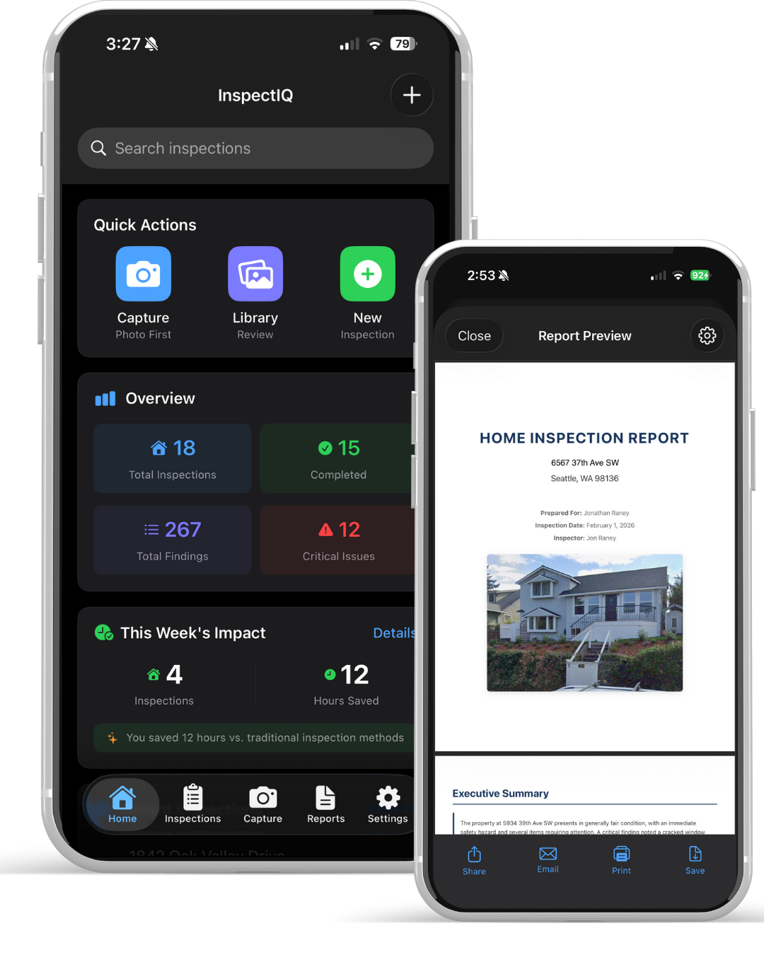 InspectIQ App - Dashboard and Report Preview